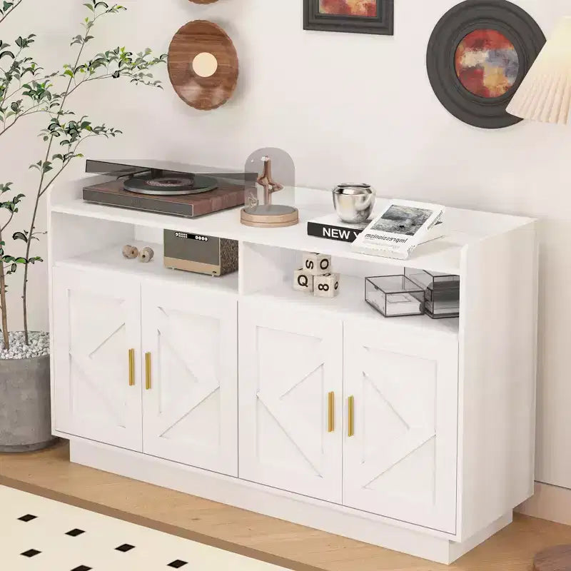 Sideboard Buffet Cabinet with 4 Doors, 2 Drawers & Metal Handles
