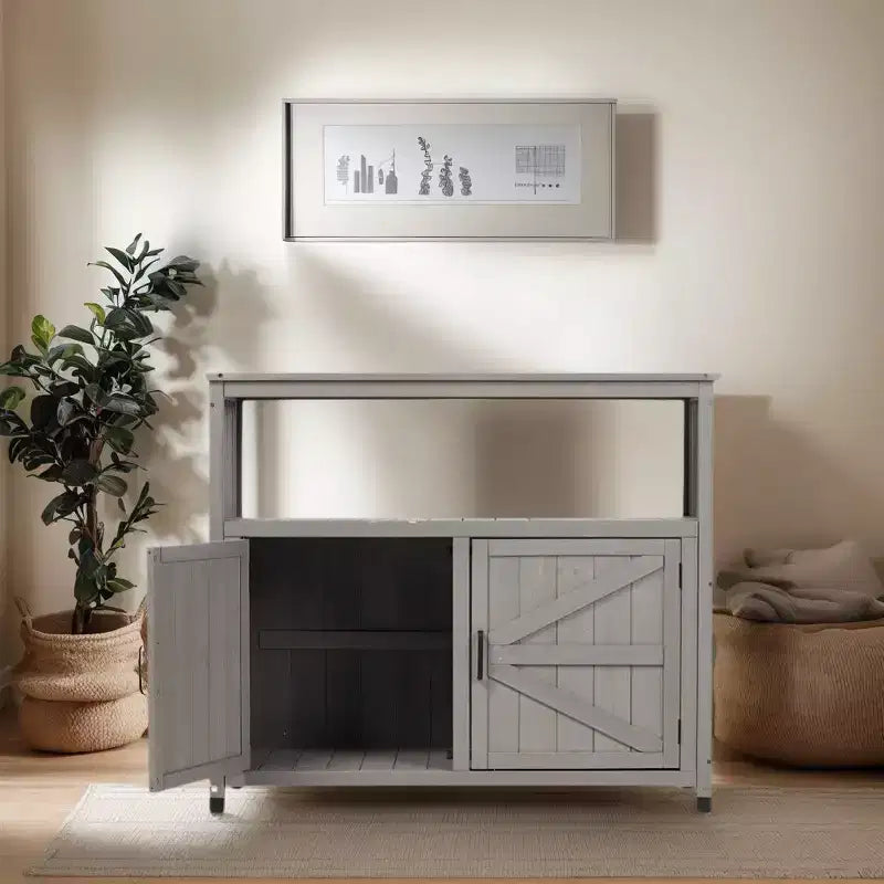 Storage Cabinet with 2 Doors and 2 Shelves, Short Cabinet for Living Room, Dining Room, Kitchen