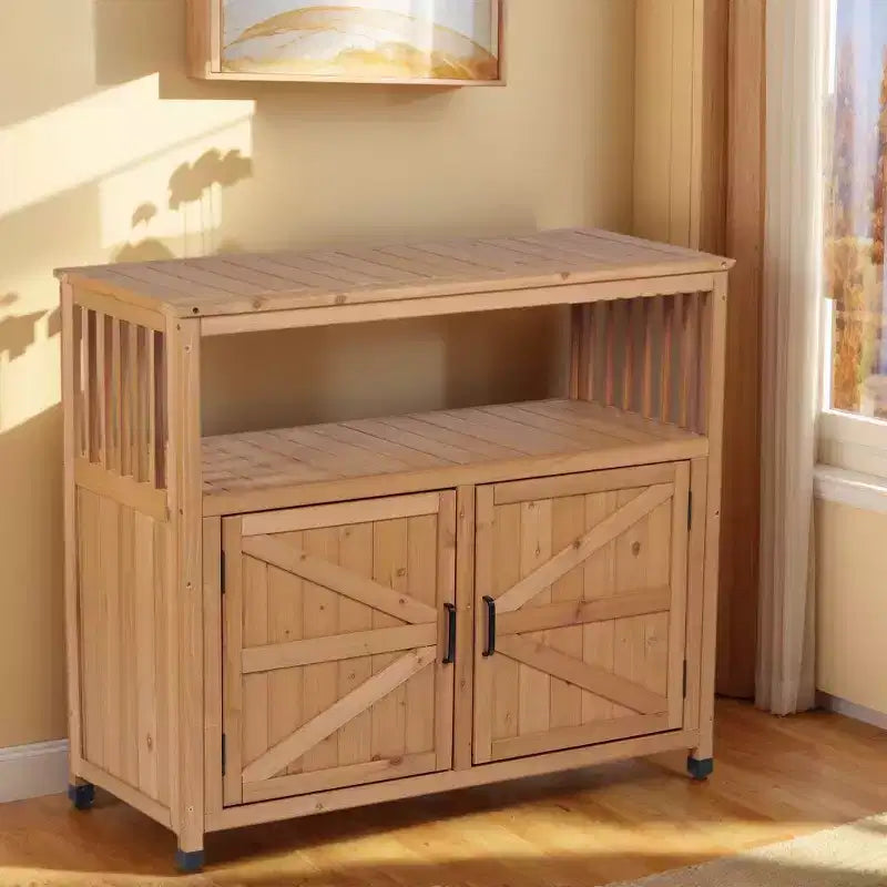 Storage Cabinet with 2 Doors and 2 Shelves, Short Cabinet for Living Room, Dining Room, Kitchen