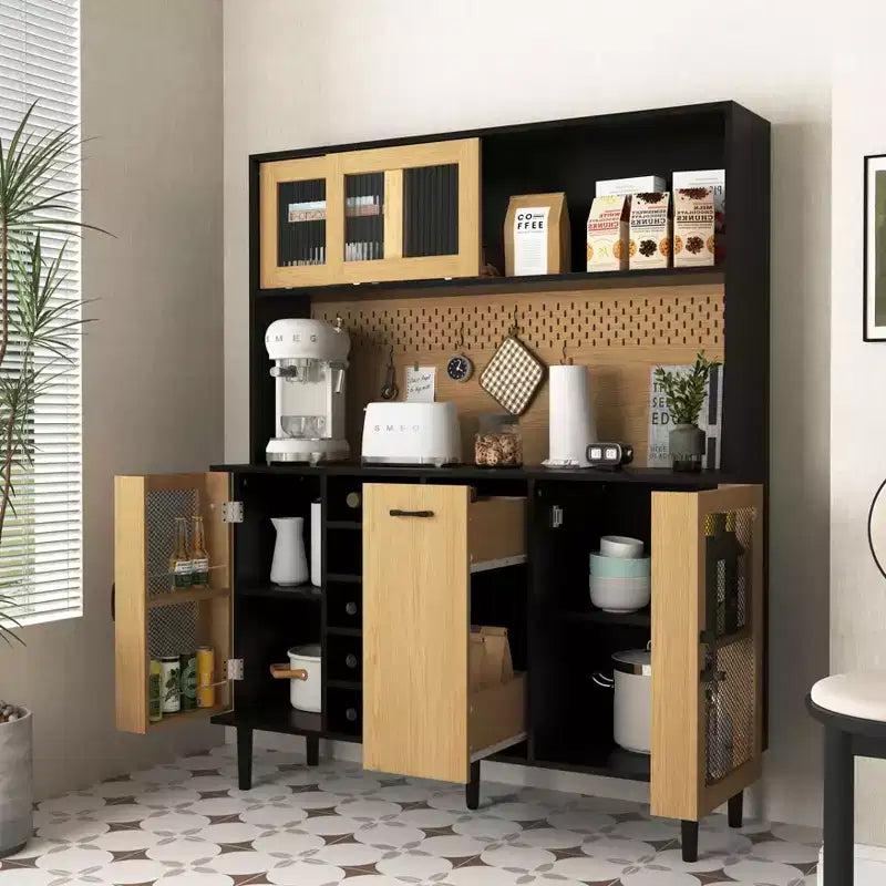 Wooden Sideboard Buffet Cabinet with 4 Doors and 2 Drawers