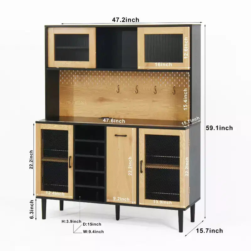 Wooden Sideboard Buffet Cabinet with 4 Doors and 2 Drawers
