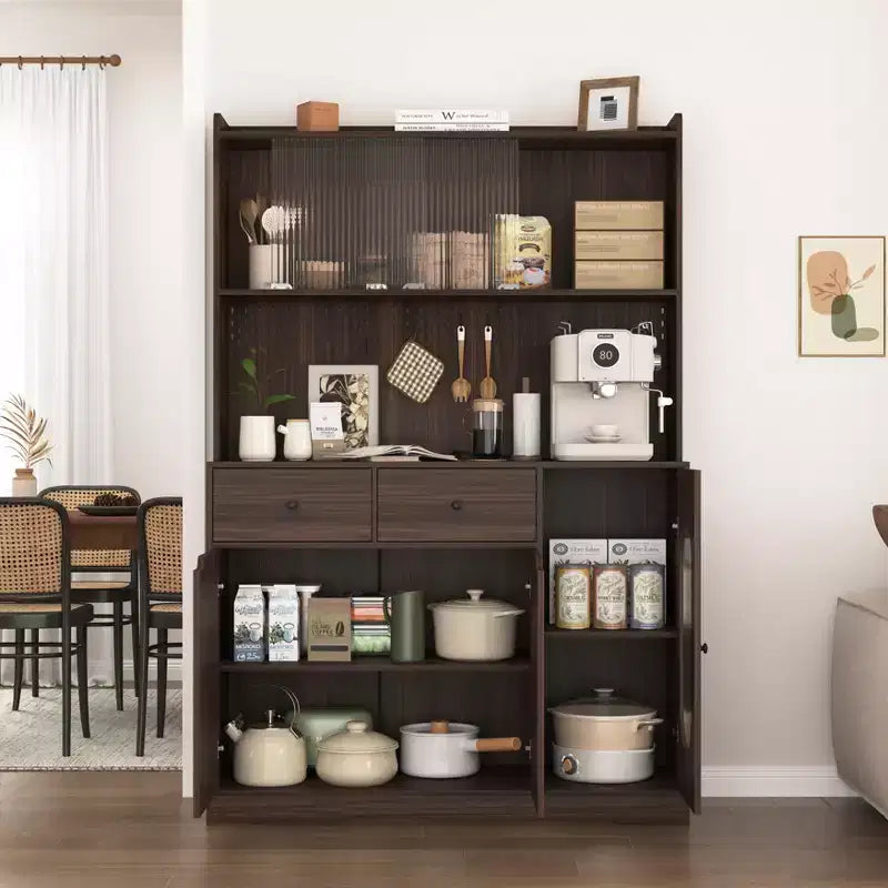 Wooden Sideboard Buffet Cabinet with 4 Doors and 2 Drawers