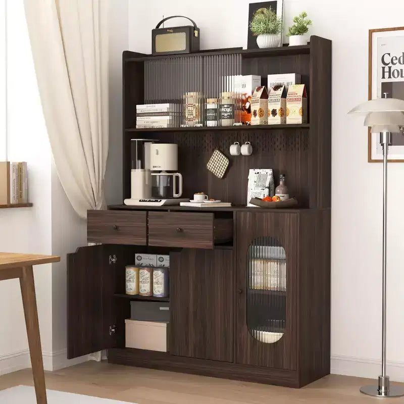 Wooden Sideboard Buffet Cabinet with 4 Doors and 2 Drawers