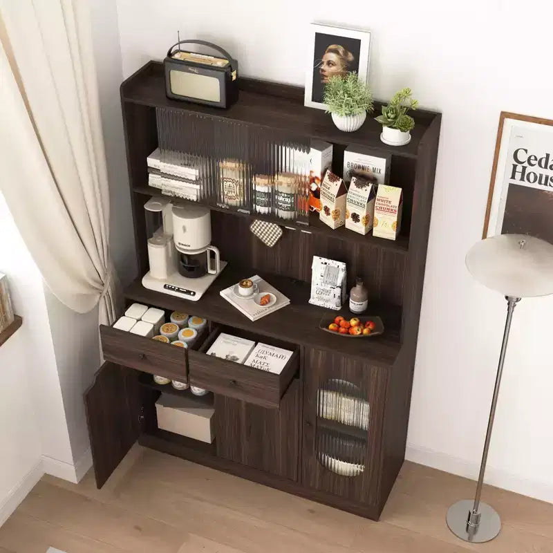 Wooden Sideboard Buffet Cabinet with 4 Doors and 2 Drawers