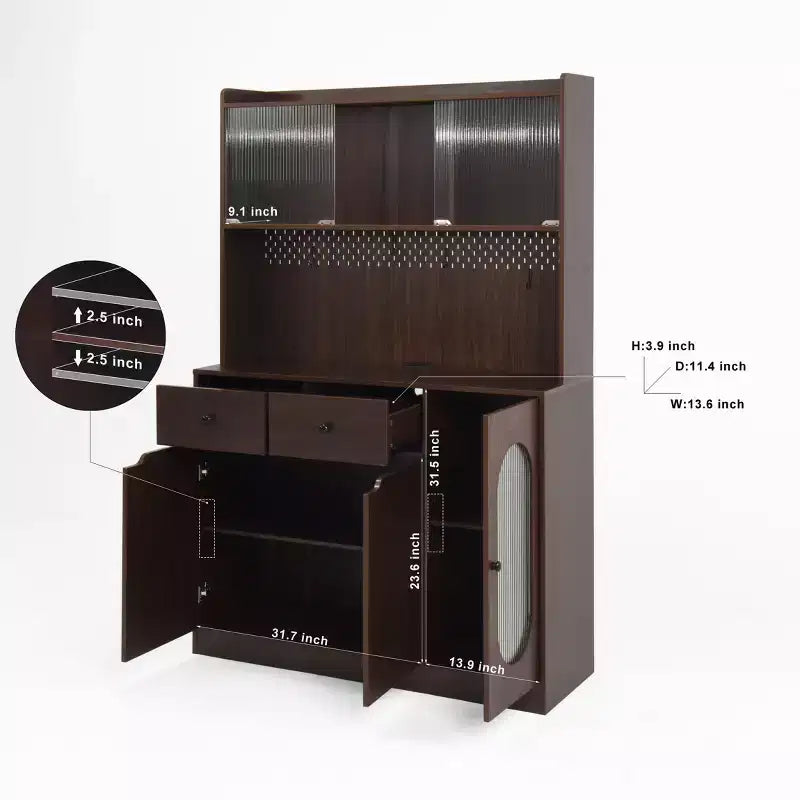 Wooden Sideboard Buffet Cabinet with 4 Doors and 2 Drawers