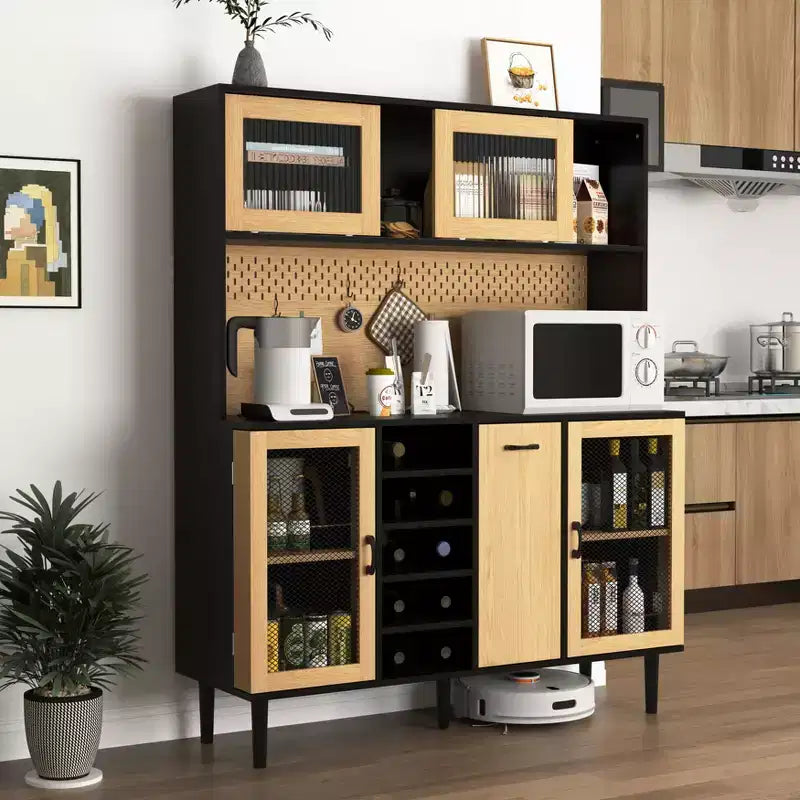 Wooden Sideboard Buffet Cabinet with 4 Doors and 2 Drawers