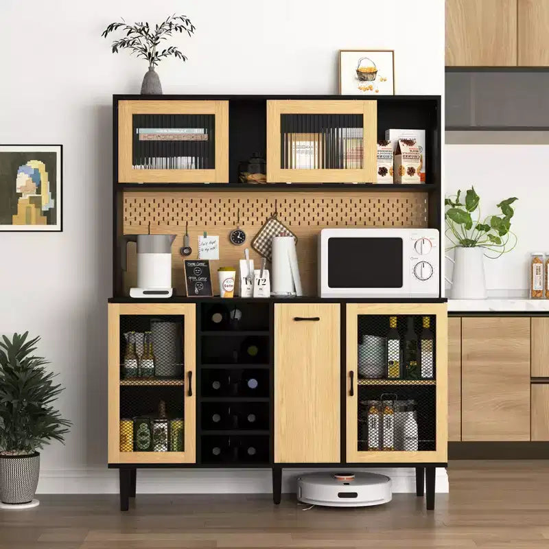 Wooden Sideboard Buffet Cabinet with 4 Doors and 2 Drawers