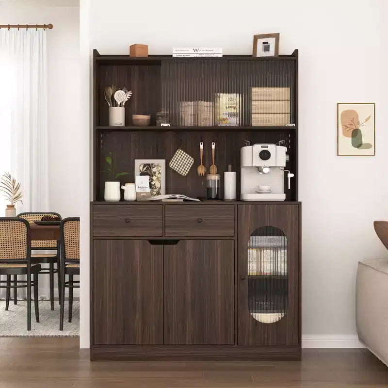 Wooden Sideboard Buffet Cabinet with 4 Doors and 2 Drawers