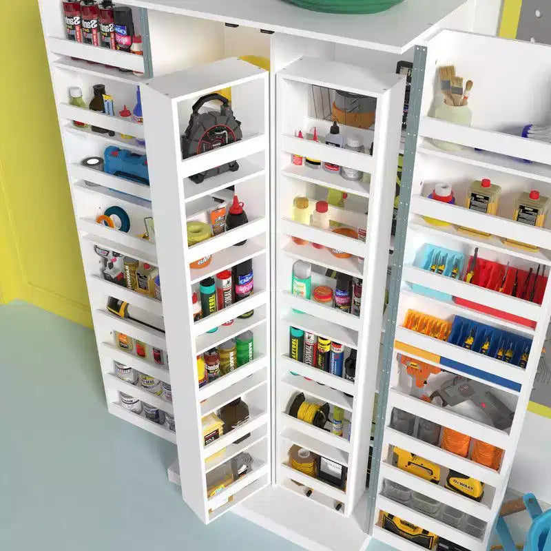 Garage Storage Cabinet with Rotating Shelves & Door Compartments, Multi-Layer Organizer