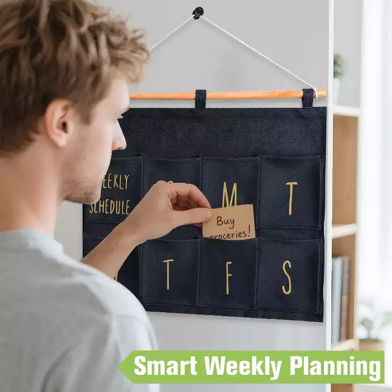 Wall Pocket Weekly Planner with 8 Pockets, Gray