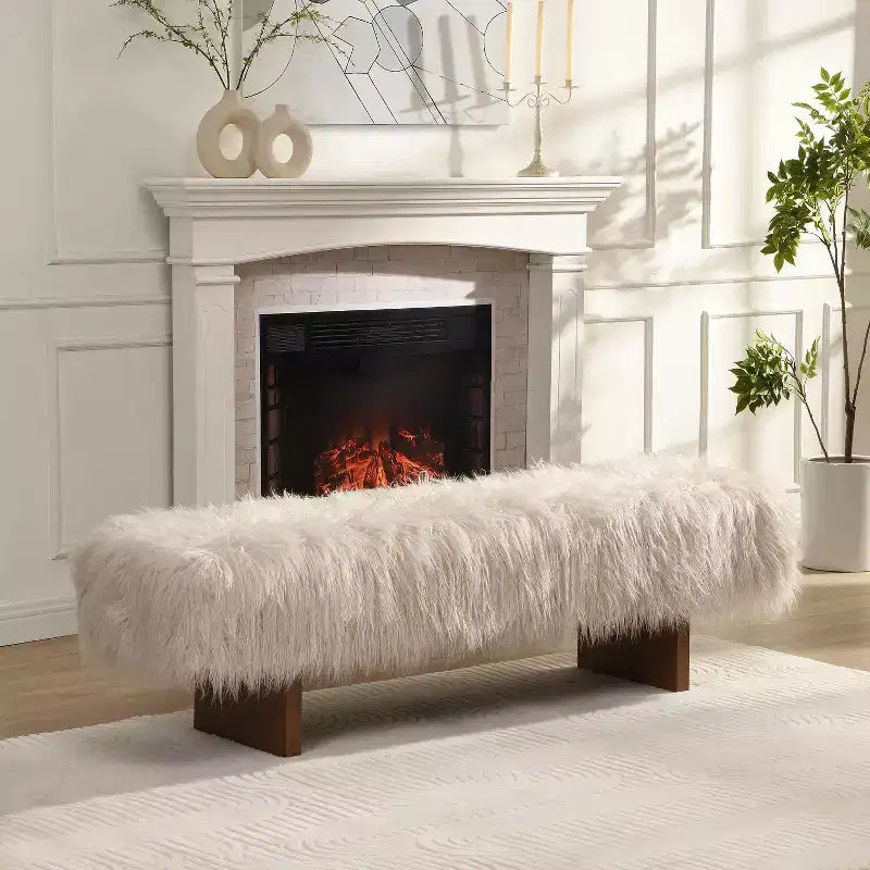 Modern Long-Haired Faux Wool Upholstered Bench