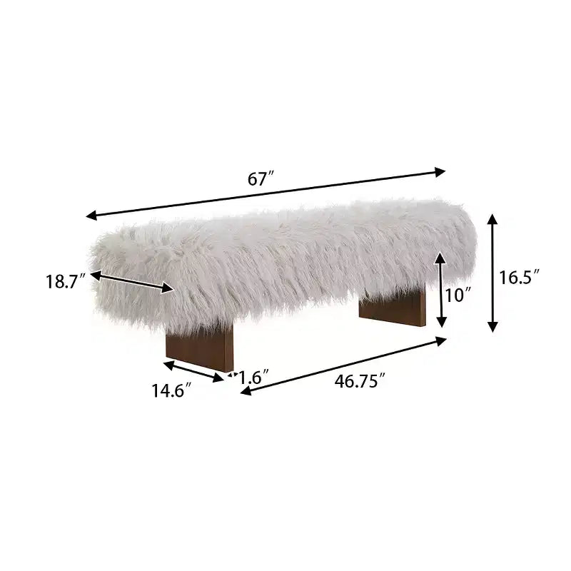 Modern Long-Haired Faux Wool Upholstered Bench