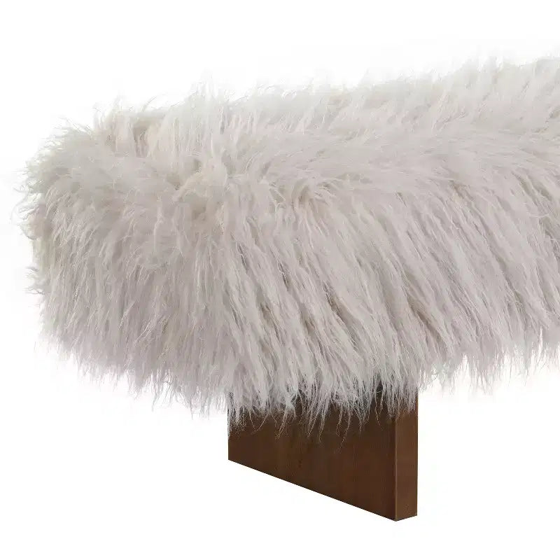 Modern Long-Haired Faux Wool Upholstered Bench