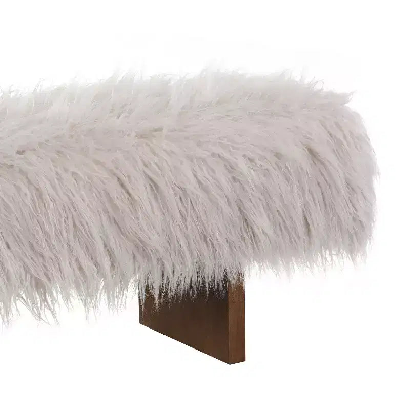 Modern Long-Haired Faux Wool Upholstered Bench