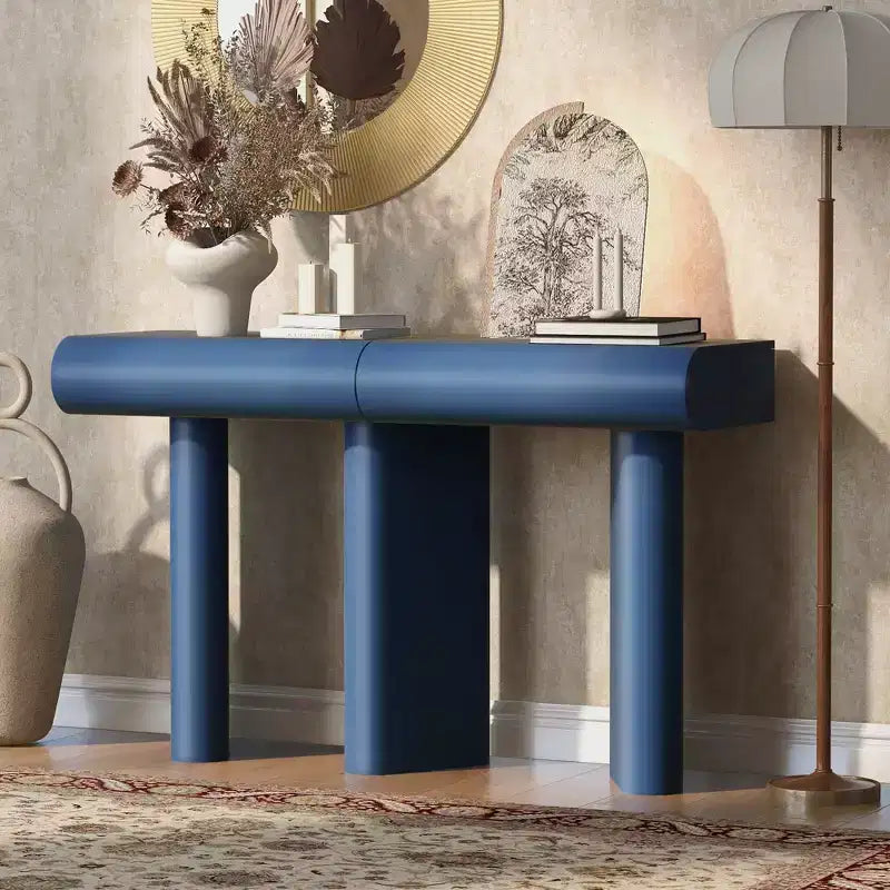 Modern Narrow Entryway Table with Curved Drawer & Geometric Leg, Space-Saving Sofa Table for Hallway Living Room Bedroom Small Apartments Foyer