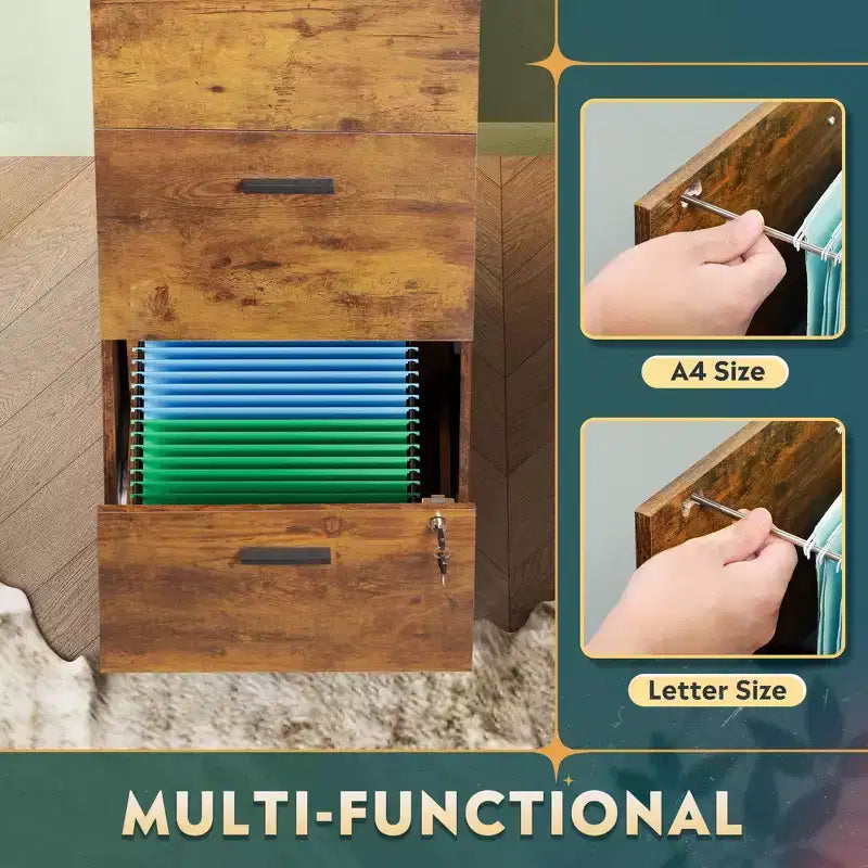 4-Drawer Vertical File Cabinet with Lock - Wood Storage Organizer for Home Office