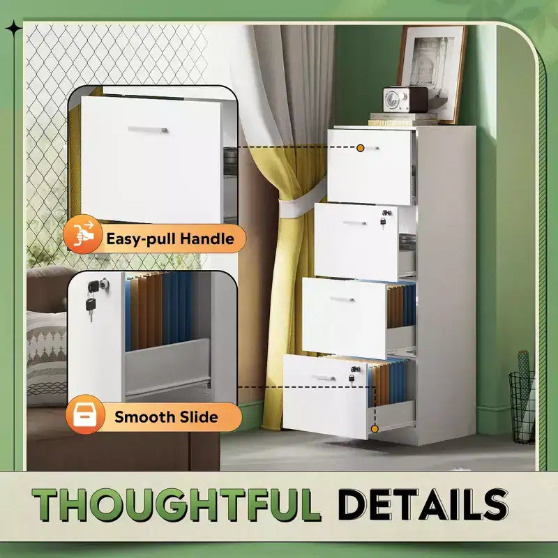 4-Drawer Vertical File Cabinet with Lock - Wood Storage Organizer for Home Office