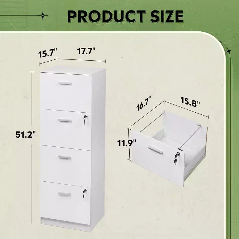 4-Drawer Vertical File Cabinet with Lock - Wood Storage Organizer for Home Office