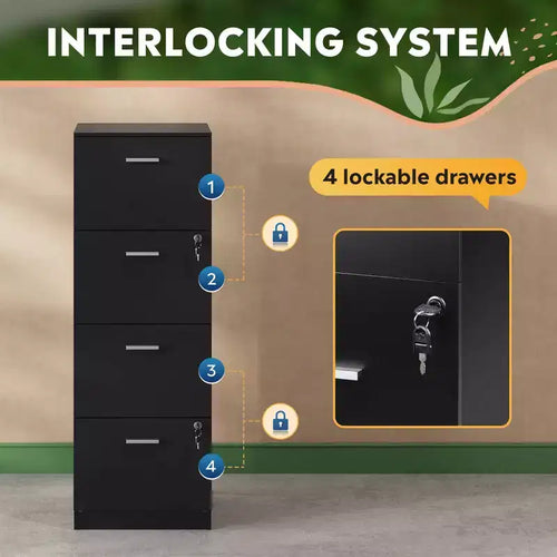 4-Drawer Vertical File Cabinet with Lock - Wood Storage Organizer for Home Office