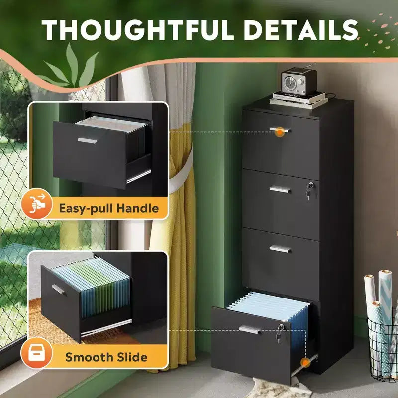 4-Drawer Vertical File Cabinet with Lock - Wood Storage Organizer for Home Office