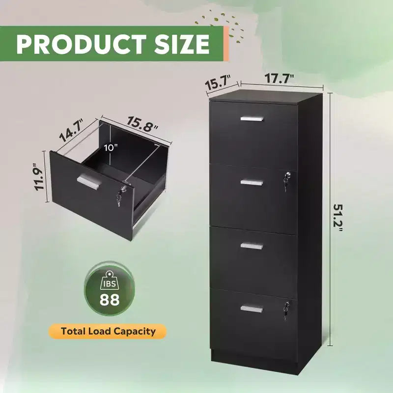 4-Drawer Vertical File Cabinet with Lock - Wood Storage Organizer for Home Office