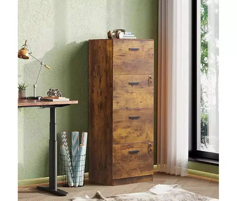 4-Drawer Vertical File Cabinet with Lock - Wood Storage Organizer for Home Office