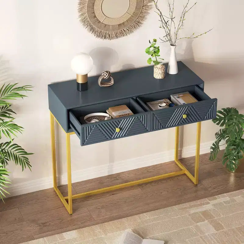 Modern Console Table with Golden Legs and 2 Drawers