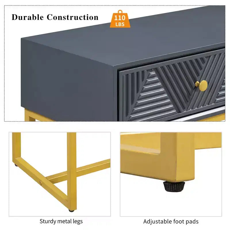 Modern Console Table with Golden Legs and 2 Drawers