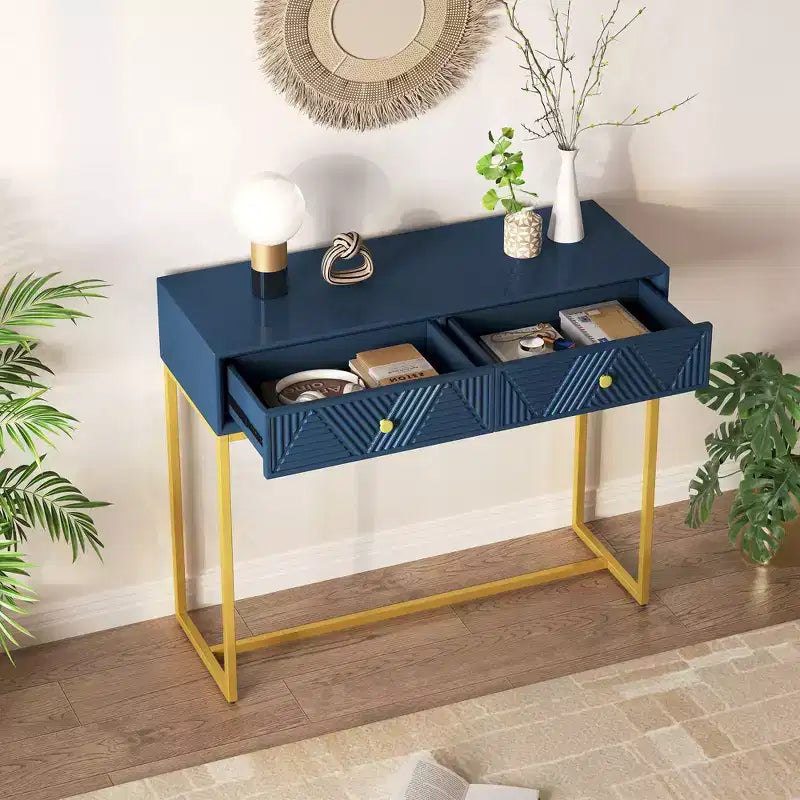 Modern Console Table with Golden Legs and 2 Drawers