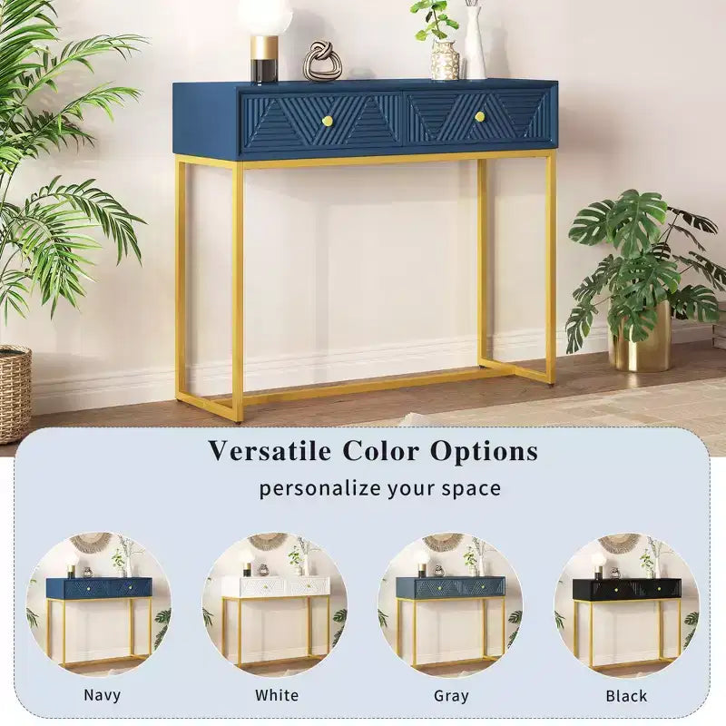 Modern Console Table with Golden Legs and 2 Drawers
