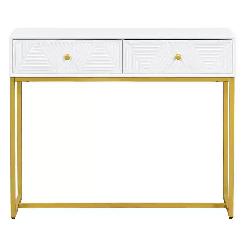 Modern Console Table with Golden Legs and 2 Drawers