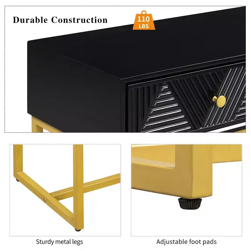 Modern Console Table with Golden Legs and 2 Drawers