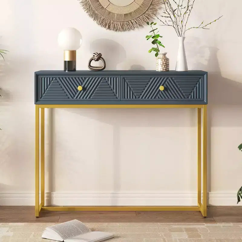 Modern Console Table with Golden Legs and 2 Drawers