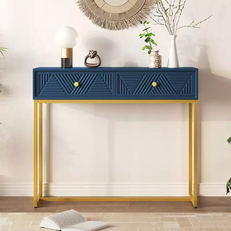 Modern Console Table with Golden Legs and 2 Drawers