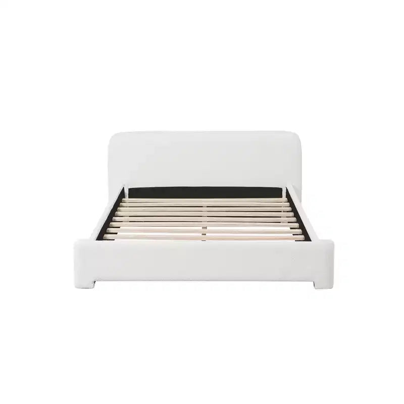 Elegant Platform Bed, Boucle Fabric Upholstered Bed Frame with Soft Headboard, Full/Queen/King Size, White