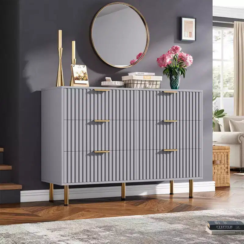 6-Drawer Dresser, Modern Wooden Bedroom Chest of Drawers With Storage Drawers, Farmhouse Style TV Stand for Living Room, Bedroom, Hallway