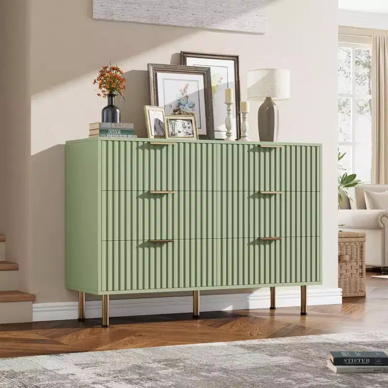 6-Drawer Dresser, Modern Wooden Bedroom Chest of Drawers With Storage Drawers, Farmhouse Style TV Stand for Living Room, Bedroom, Hallway