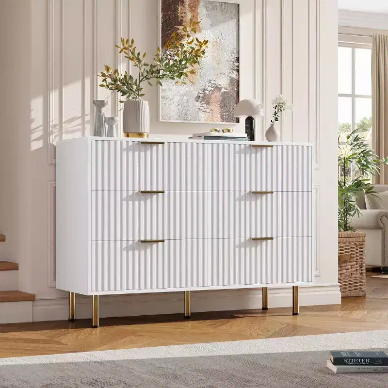 6-Drawer Dresser, Modern Wooden Bedroom Chest of Drawers With Storage Drawers, Farmhouse Style TV Stand for Living Room, Bedroom, Hallway