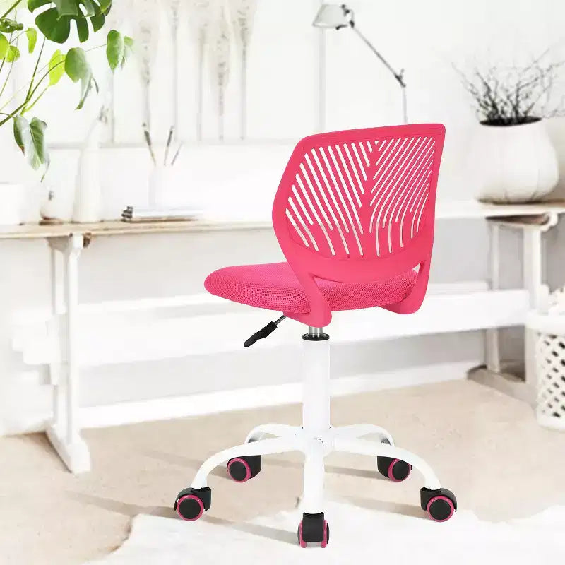 Study Desk Chair Armless, Ergonomic Small Swivel Adjustable Rolling Lightweight Task Chair with Wheels, Hot Pink