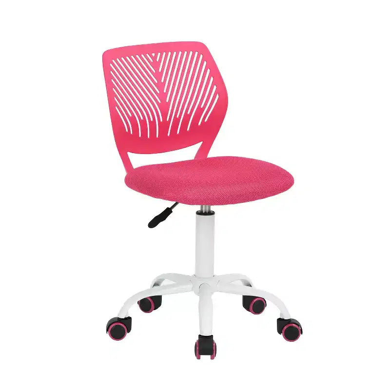 Study Desk Chair Armless, Ergonomic Small Swivel Adjustable Rolling Lightweight Task Chair with Wheels, Hot Pink