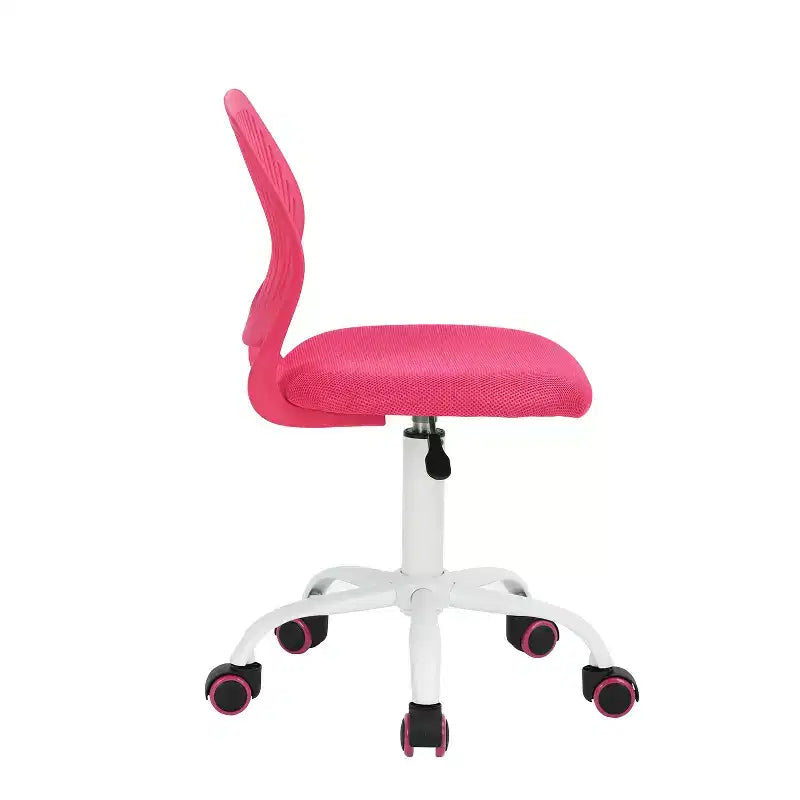 Study Desk Chair Armless, Ergonomic Small Swivel Adjustable Rolling Lightweight Task Chair with Wheels, Hot Pink