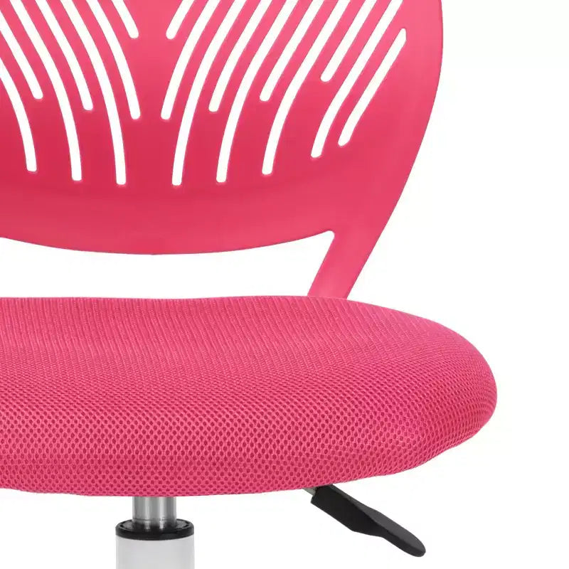 Study Desk Chair Armless, Ergonomic Small Swivel Adjustable Rolling Lightweight Task Chair with Wheels, Hot Pink