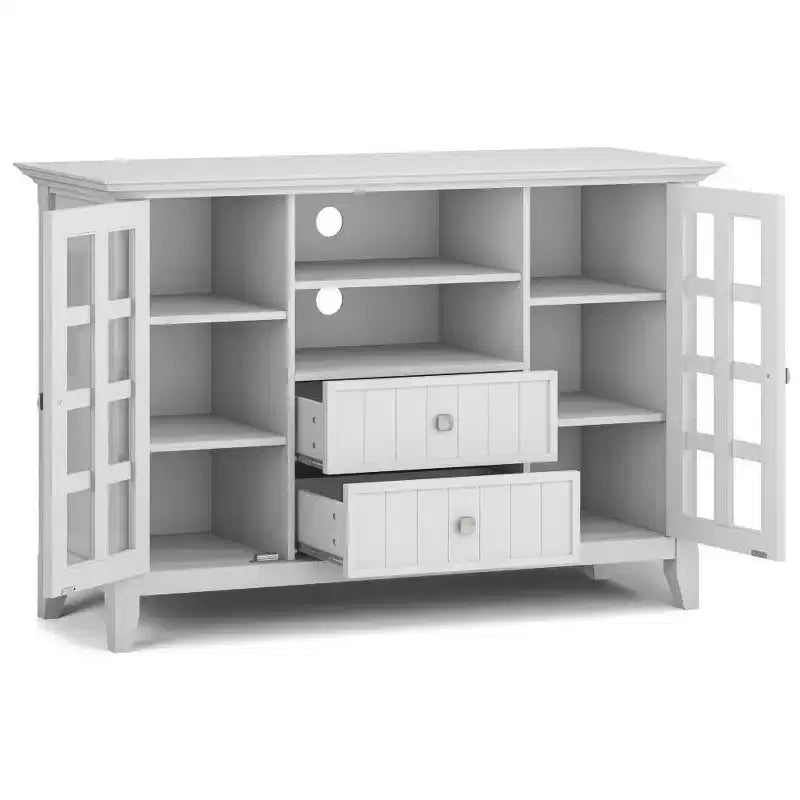 Tall TV Stand for TVs up to 60", White — Adjustable Shelves, Pine & Plywood