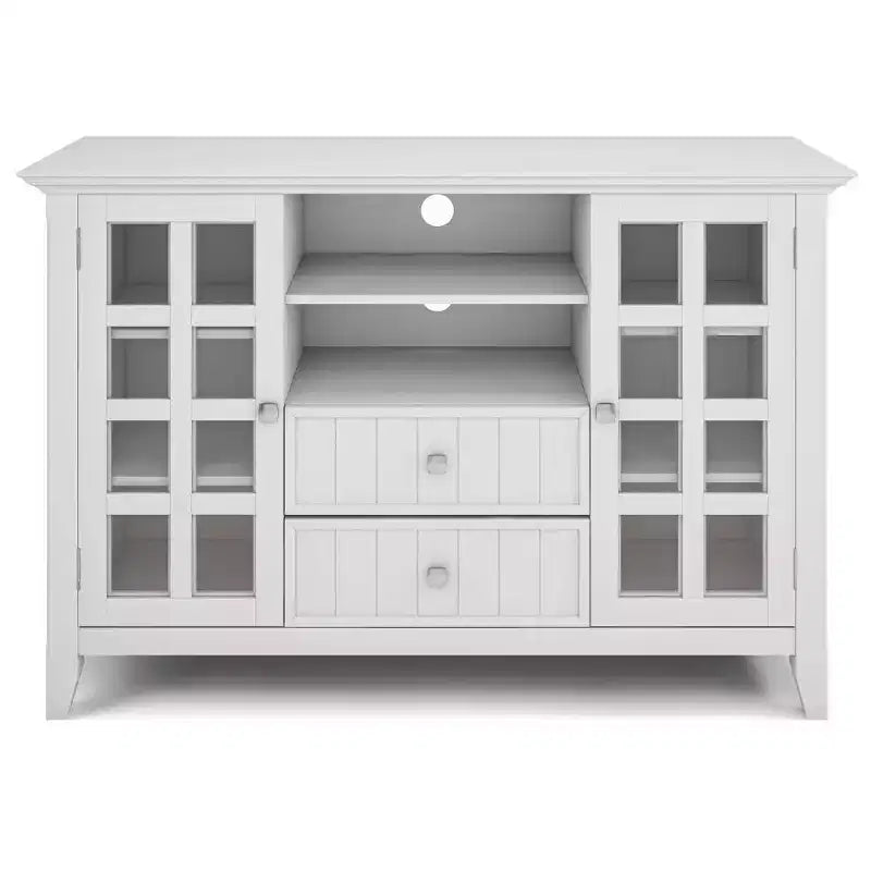 Tall TV Stand for TVs up to 60", White — Adjustable Shelves, Pine & Plywood