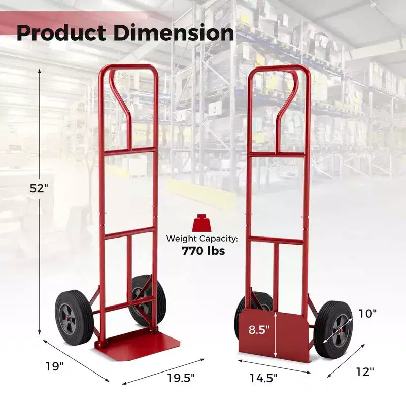 Heavy Duty Hand Truck 660lbs Capacity with Foldable Nose Plate, Black/Red