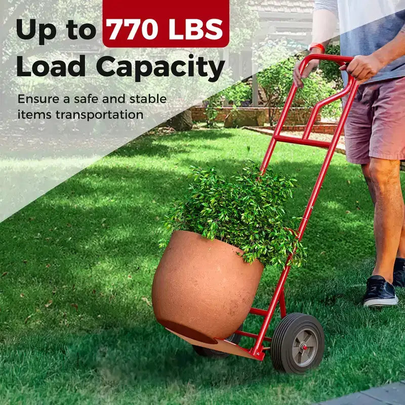 Heavy Duty Hand Truck 660lbs Capacity with Foldable Nose Plate, Black/Red