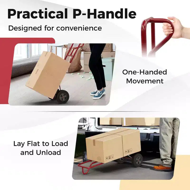 Heavy Duty Hand Truck 660lbs Capacity with Foldable Nose Plate, Black/Red