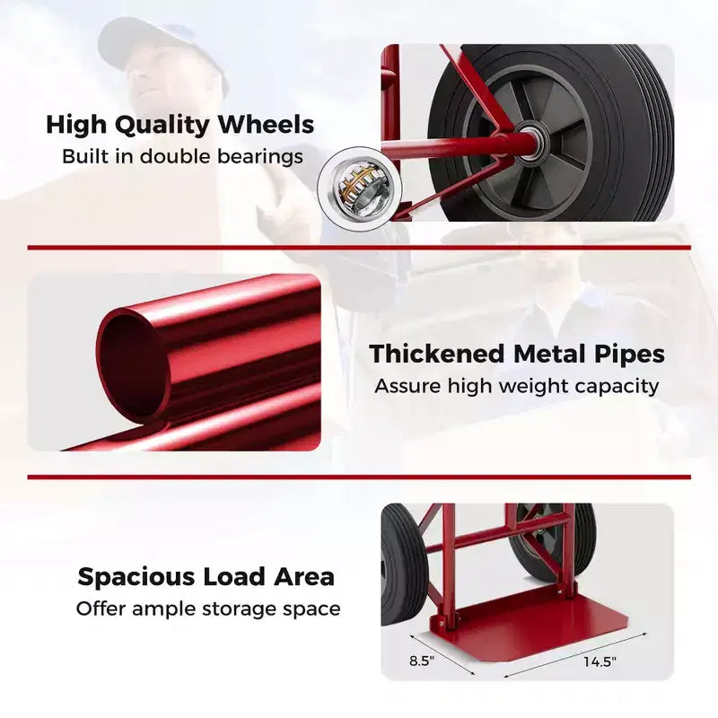 Heavy Duty Hand Truck 660lbs Capacity with Foldable Nose Plate, Black/Red