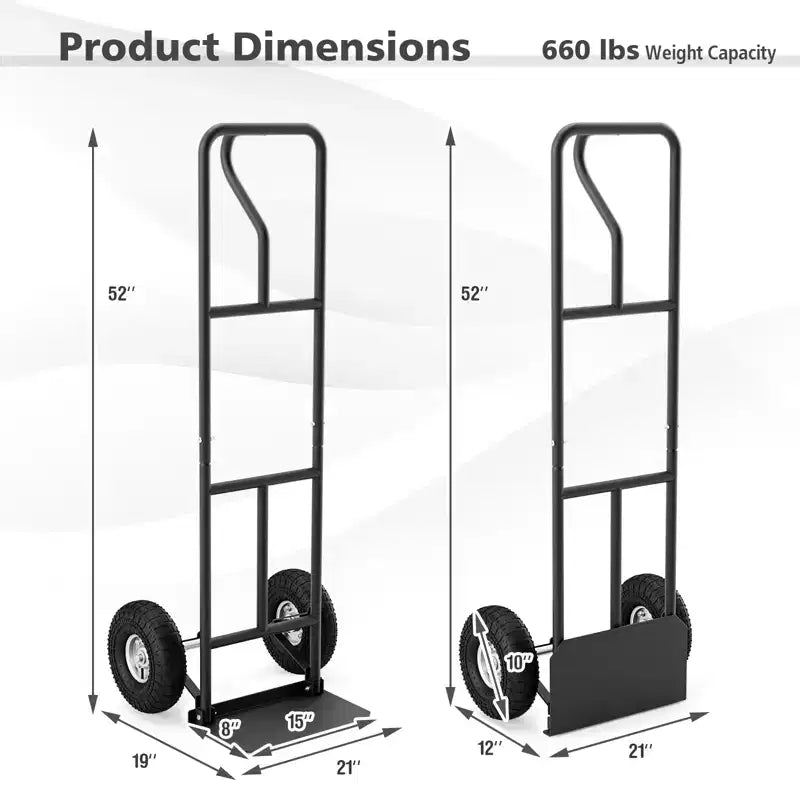 Heavy Duty Hand Truck 660lbs Capacity with Foldable Nose Plate, Black/Red