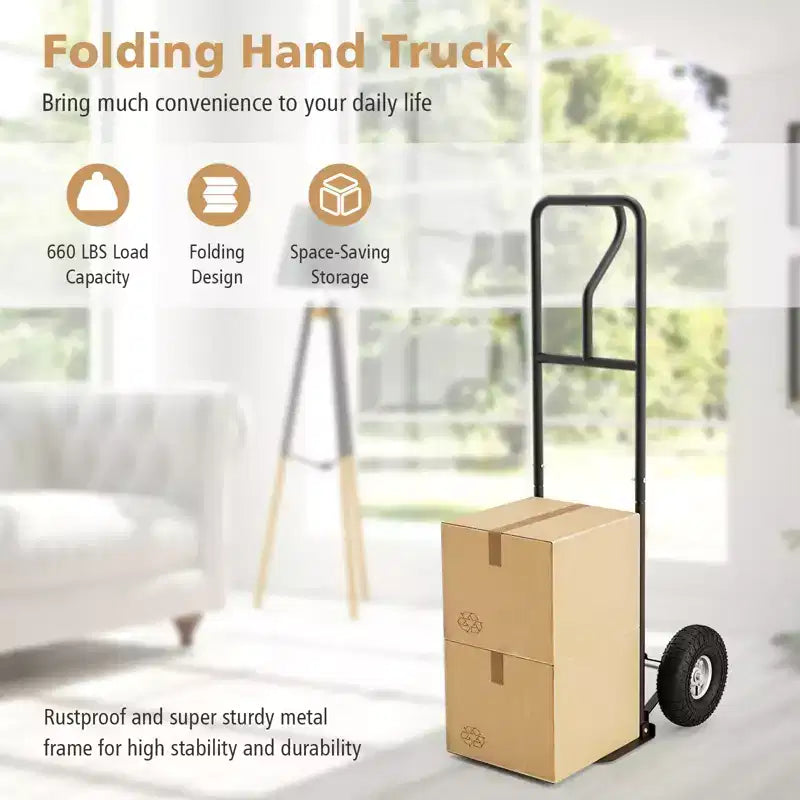Heavy Duty Hand Truck 660lbs Capacity with Foldable Nose Plate, Black/Red